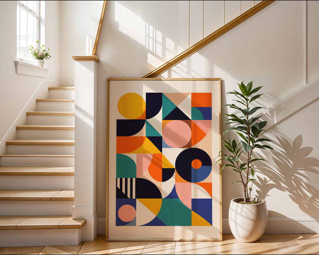 Bauhaus Shapes poster shown in an alternative frame style