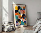 Bauhaus Shapes poster mockup in a modern room setting
