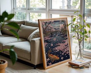 Falling Cherry Petals Poster – Vintage Japanese Woodcut Art — frame-426