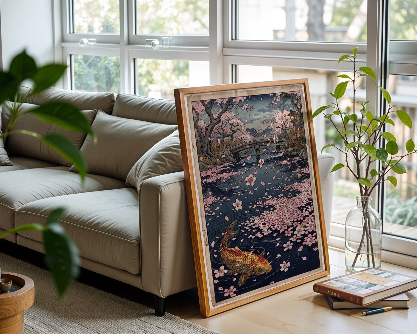 Falling Cherry Petals Poster – Vintage Japanese Woodcut Art — frame-426