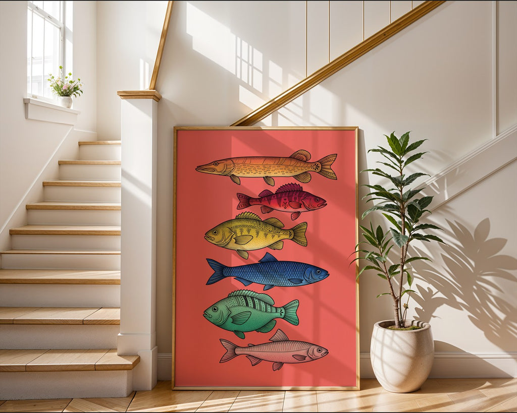 Nordic Aquatic Life Poster – Stippled Wall Art Print — frame-267