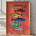 Nordic Aquatic Life Poster – Stippled Wall Art Print — room-portrait