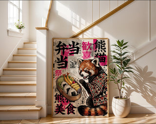 Bento Red Panda Poster – Bold Japanese Graphic Wall Art Print — frame-267