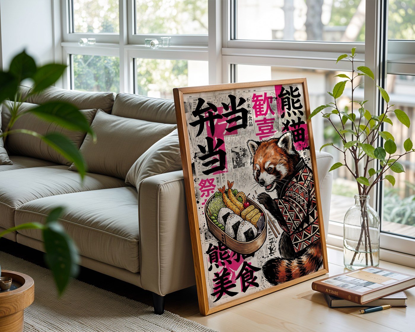 Bento Red Panda Poster – Bold Japanese Graphic Wall Art Print — frame-426