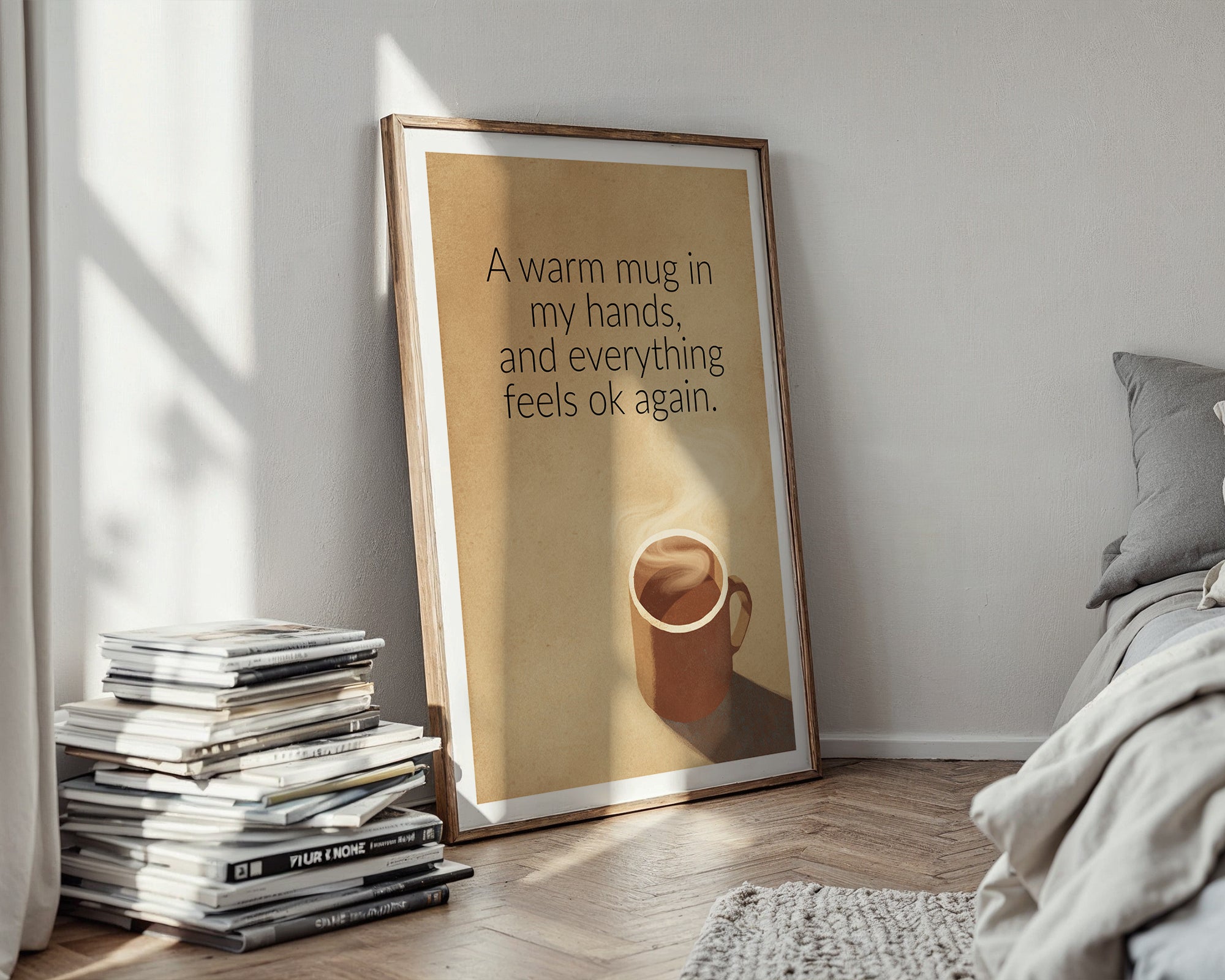 Warm Mug Quote poster shown from a different angle
