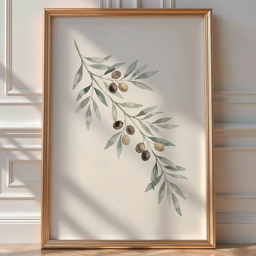 Ancient Olive Branch Poster – Minimalist Botanical Wall Art Print — room-portrait