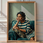 Thinking Woman Portrait Poster – Textured Figurative Wall Art Print — room-portrait