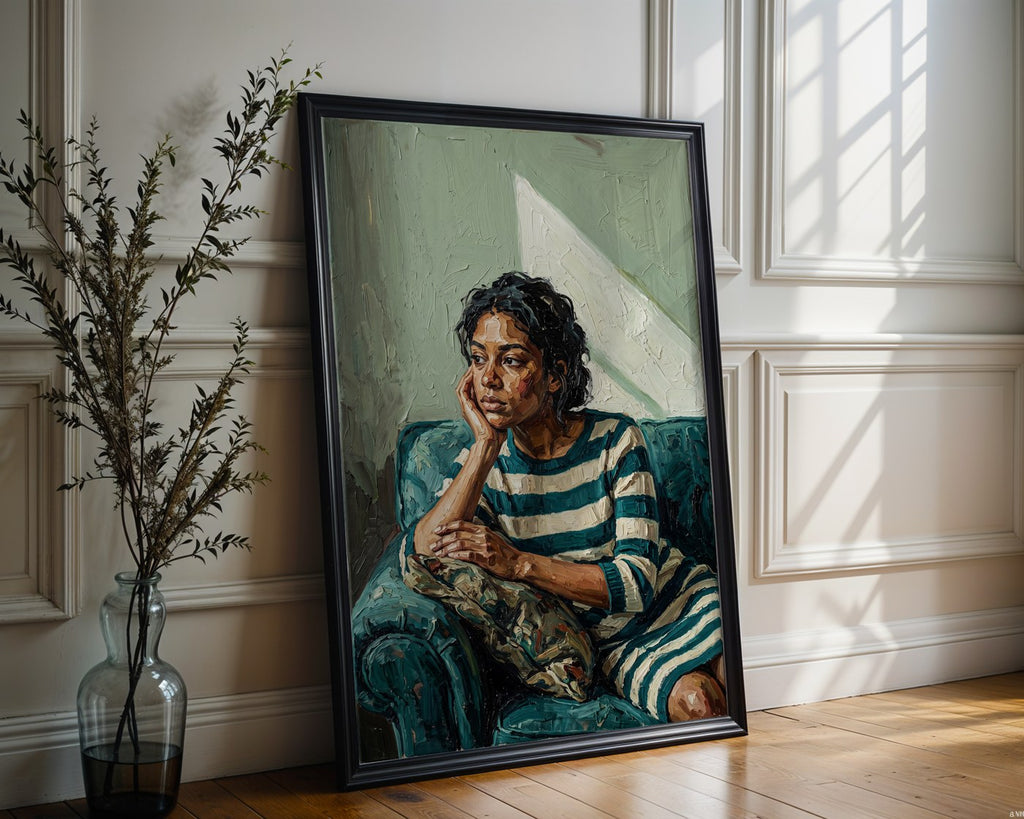 Thinking Woman Portrait Poster – Textured Figurative Wall Art Print — frame-286