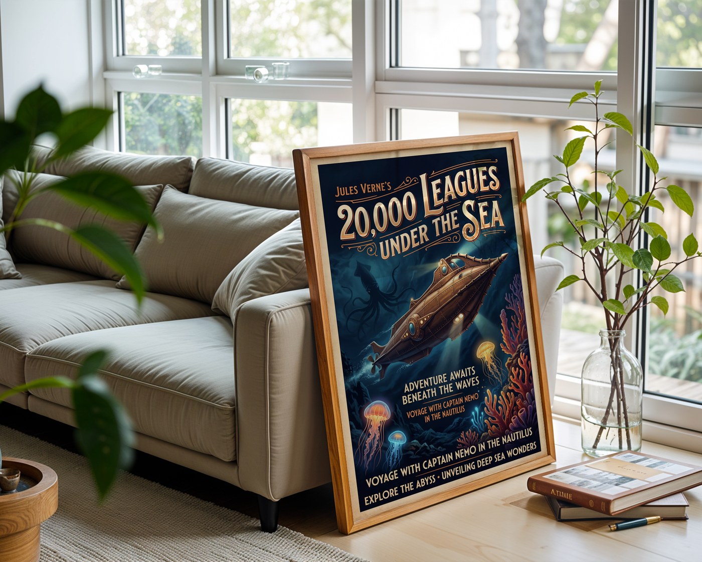Nemo's Nautilus Poster – Jules Verne Steampunk Wall Art Print — frame-426