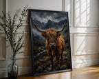 Highland Cow Poster – Moody Scottish Landscape Wall Art Print — frame-286