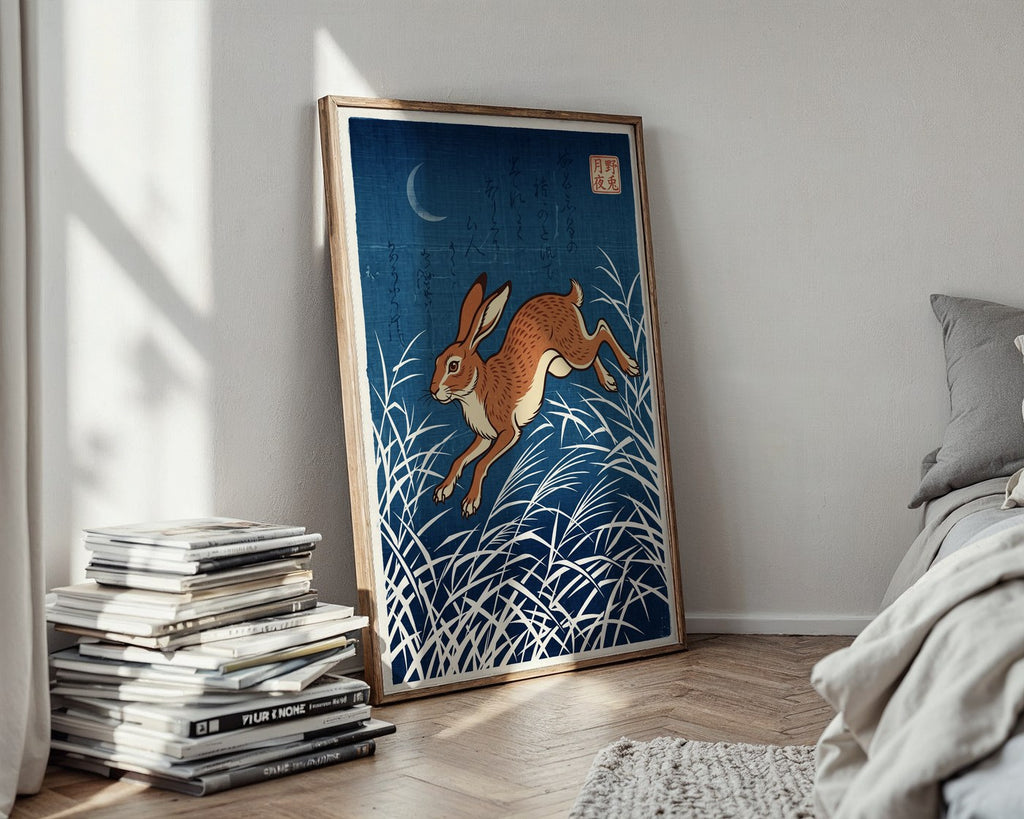 Hare in the Meadow Poster – Japanese Minimalist Wall Art Print — styled-wall
