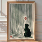 Cat and Cherry Blossom – Shin-hanga Style Art Print — room-portrait