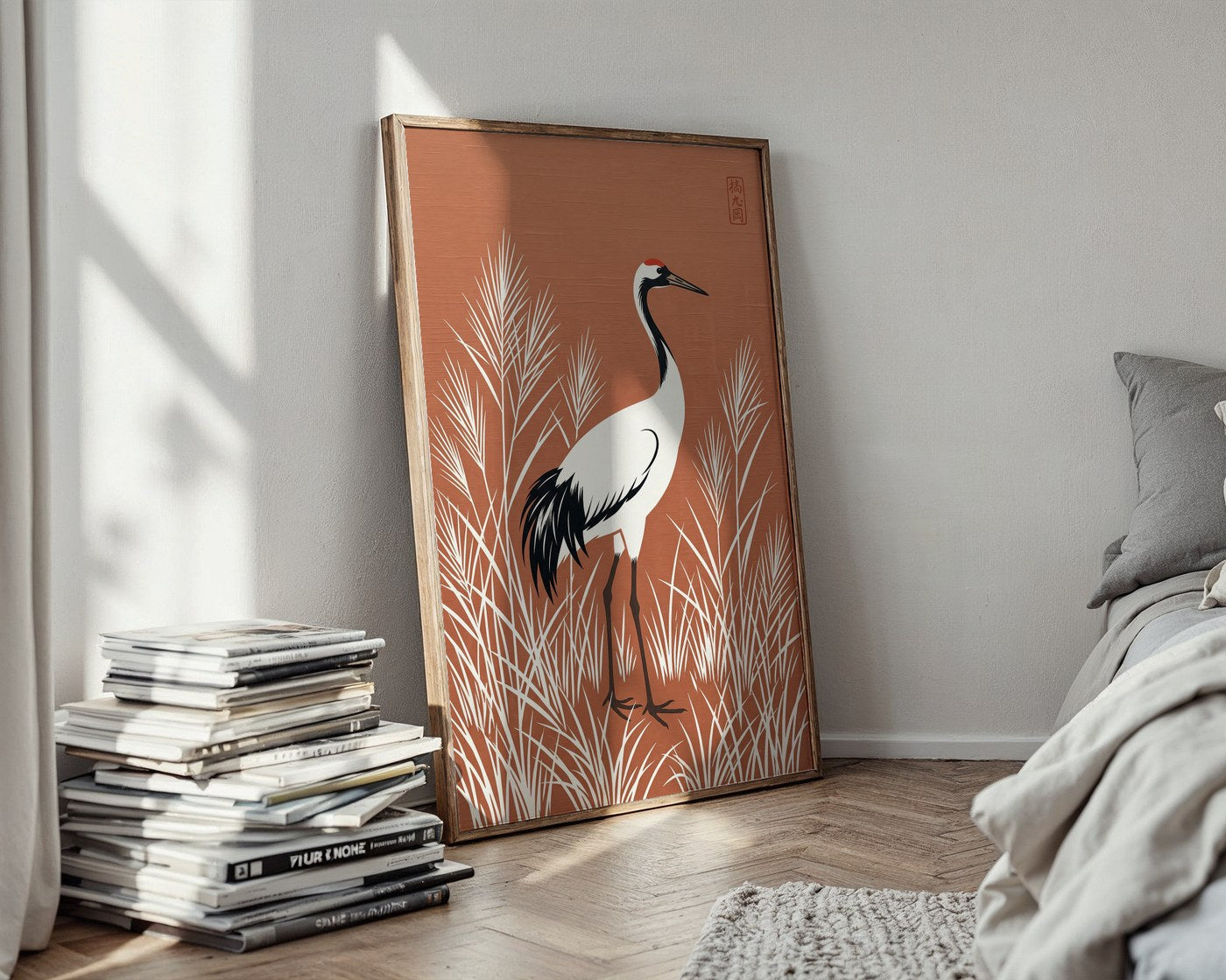 Graceful Crane Poster – Oriental Zen Style Wall Art Print — styled-wall