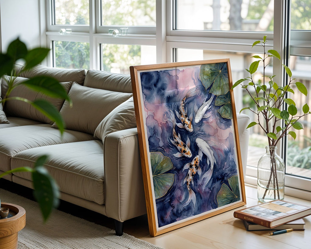 Blush Indigo Koi Poster – Ethereal Wall Art Print — frame-426
