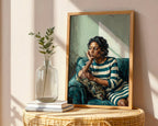 Thinking Woman Portrait Poster – Textured Figurative Wall Art Print — frame-486