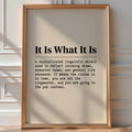 It Is What It Is Poster – Retro Typewriter Slogan Print — room-portrait
