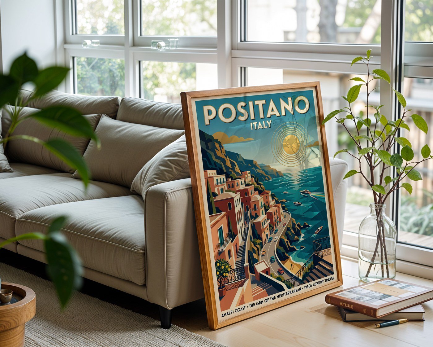 Positano Sunset Poster – Art Deco Amalfi Wall Art Print — frame-426