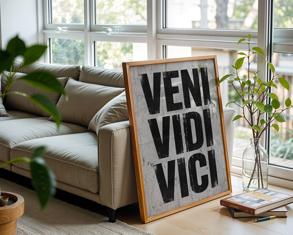 Veni Vidi Vici Poster – Brutalist Typography Wall Art Print — frame-426