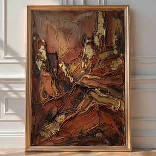 Terracotta Abstract Landscape Poster – Impasto Expressionist Print — room-portrait