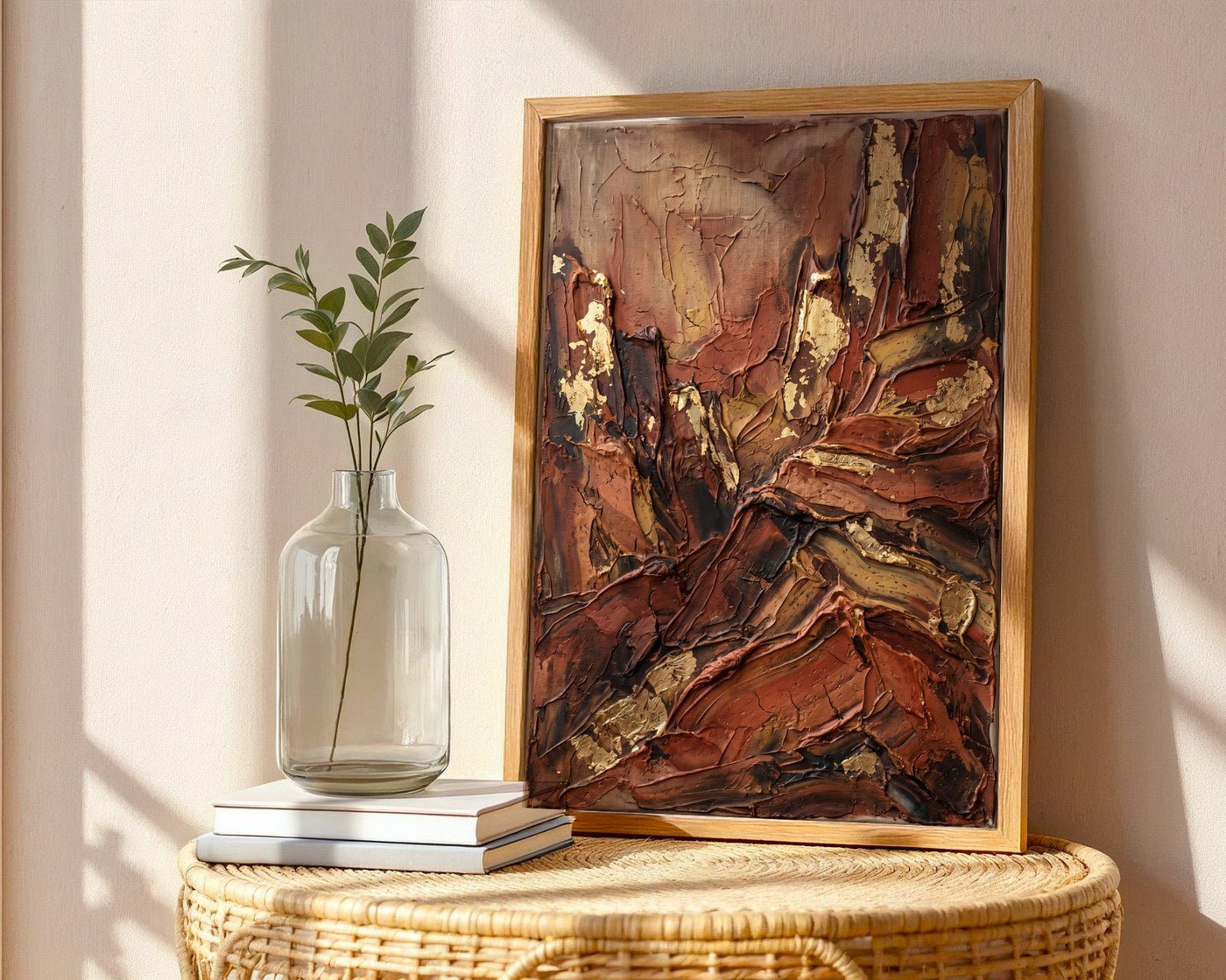 Terracotta Abstract Landscape Poster – Impasto Expressionist Print — frame-486