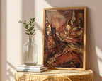 Terracotta Abstract Landscape Poster – Impasto Expressionist Print — frame-486