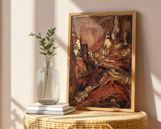 Terracotta Abstract Landscape Poster – Impasto Expressionist Print — frame-486