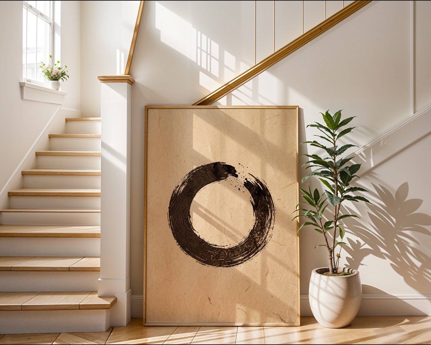 Abstract Enso Circle Poster – Woodblock Style Wall Art Print — frame-267