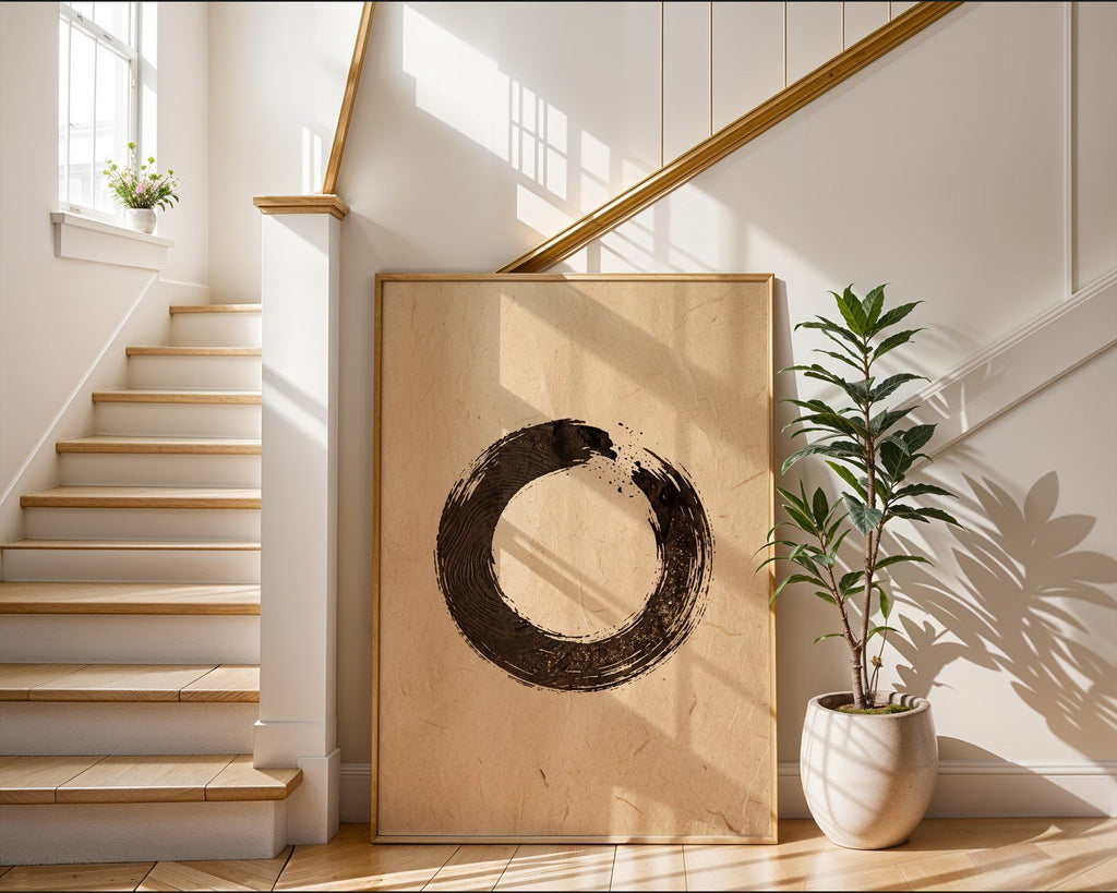 Abstract Enso Circle Poster – Woodblock Style Wall Art Print — frame-267