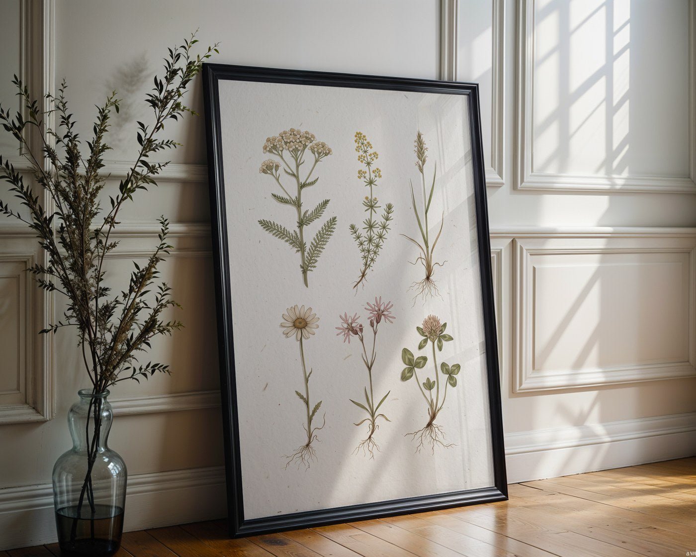Wild Meadow Herbarium Poster – Muted Watercolour Wall Art Print — frame-286