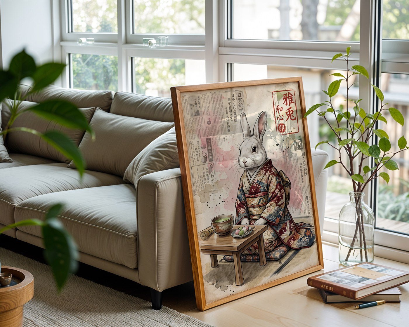 Matcha Rabbit Poster – Zen Japanese Editorial Wall Art Print — frame-426