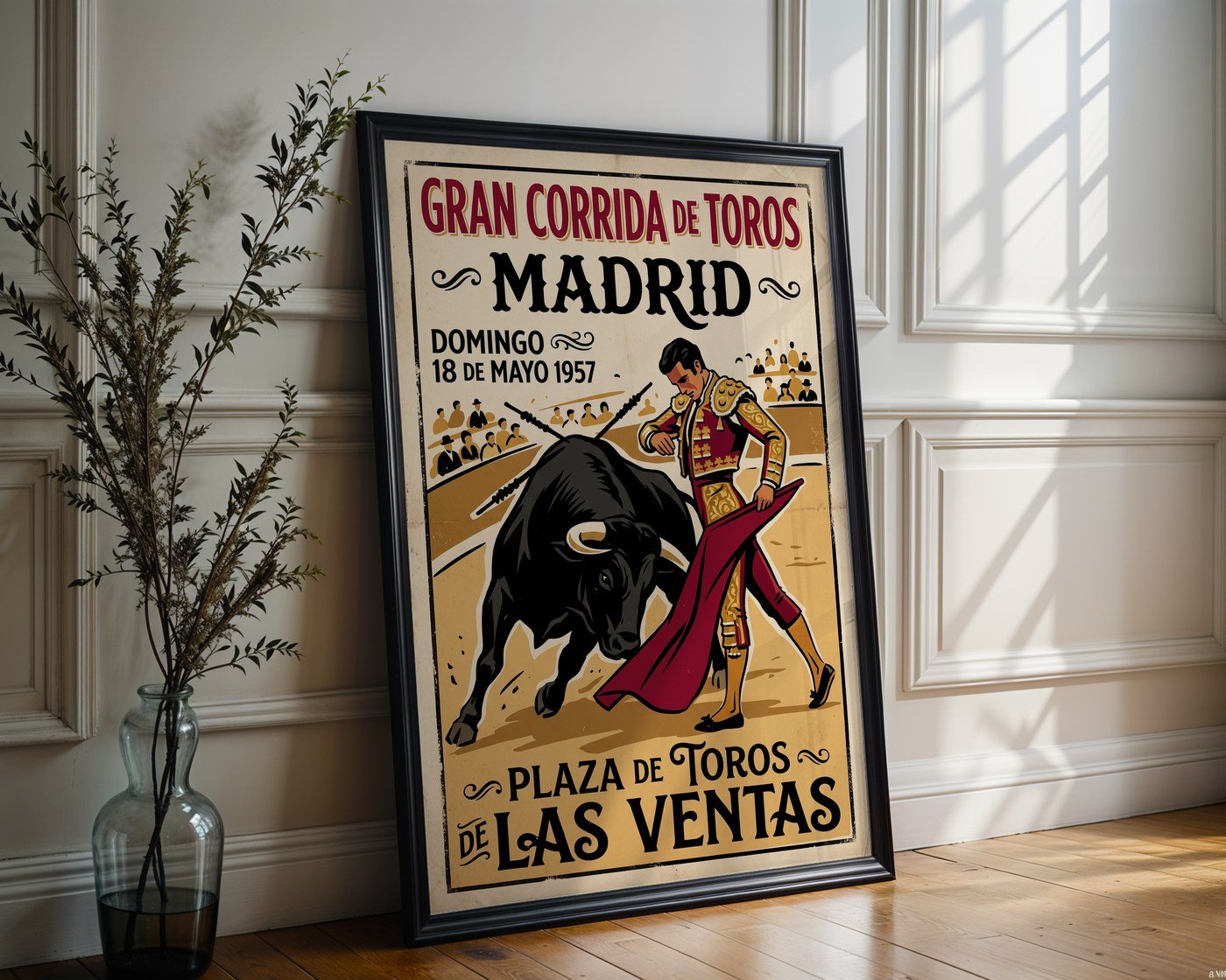 Spanish Bullfight Poster – 1950s Vintage Style Wall Art — frame-286