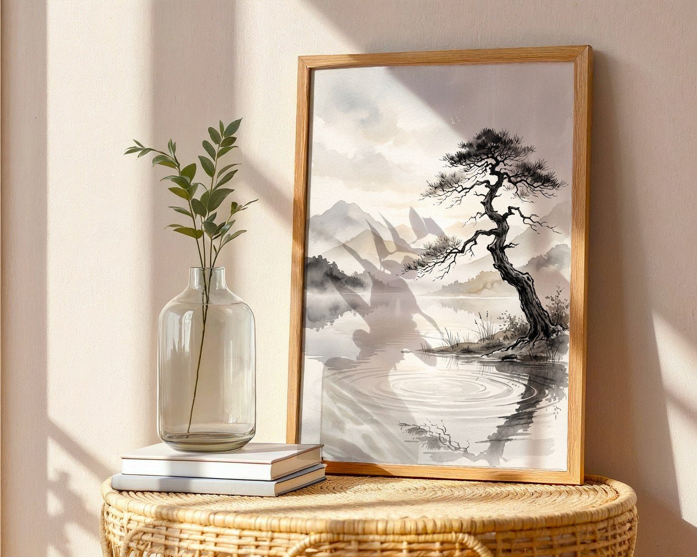 Zen Mountain Lake Poster – Japandi Landscape Wall Art Print — frame-486