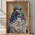 Staring Pigeon Oil Poster – Bold Character Animal Wall Art — room-portrait