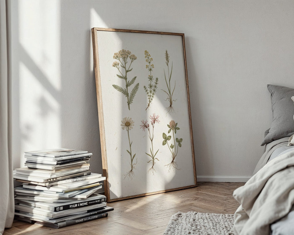 Wild Meadow Herbarium Poster – Muted Watercolour Wall Art Print — styled-wall