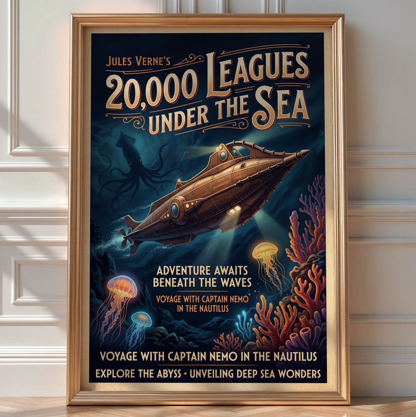 Nemo's Nautilus Poster – Jules Verne Steampunk Wall Art Print — room-portrait