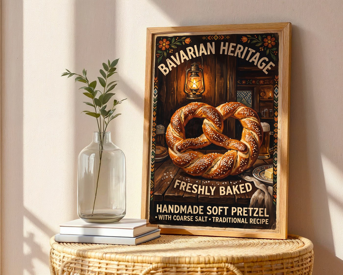 Bavarian Pretzel Poster – Rustic Culinary Kitchen Wall Art — frame-486