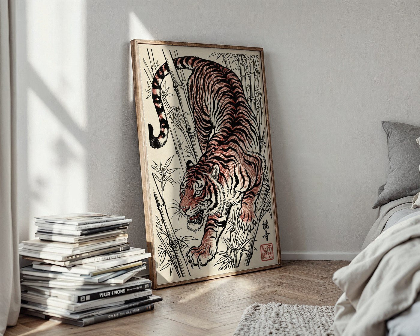 Stalking Tiger Poster – Red Ink Japanese Wall Art Print — styled-wall