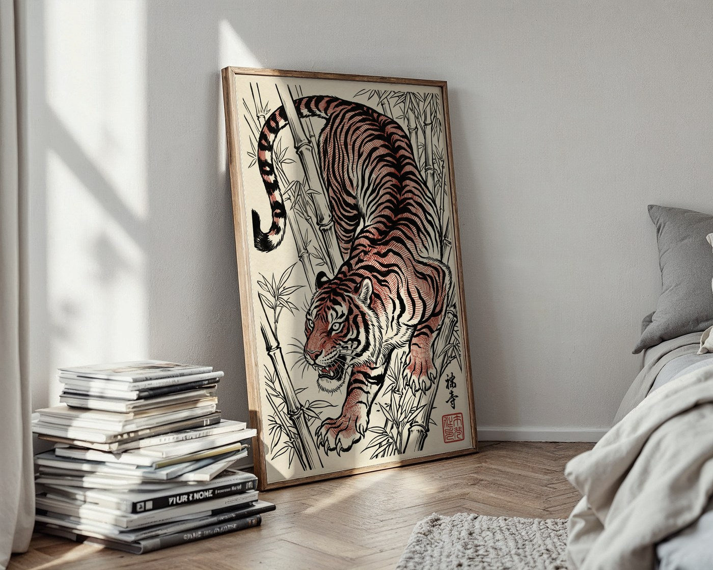Stalking Tiger Poster – Red Ink Japanese Wall Art Print — styled-wall