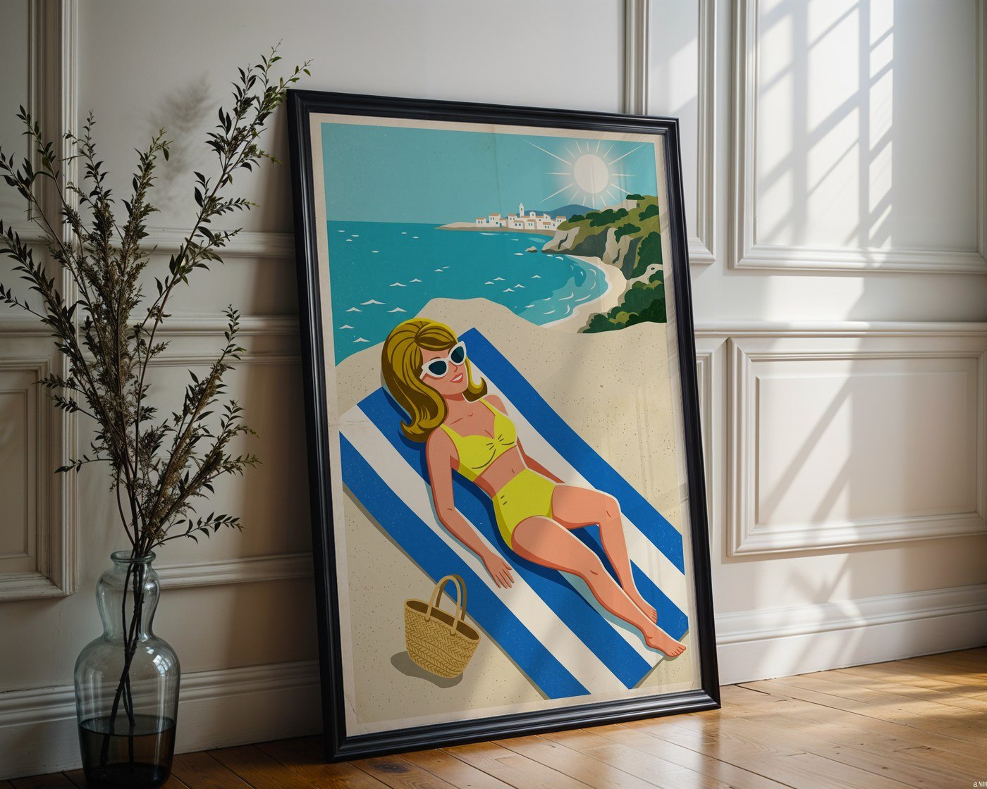 Retro Sunbather Poster – 1960s Riviera Wall Art Print — frame-286