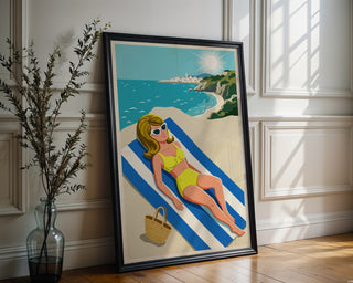 Retro Sunbather Poster – 1960s Riviera Wall Art Print — frame-286
