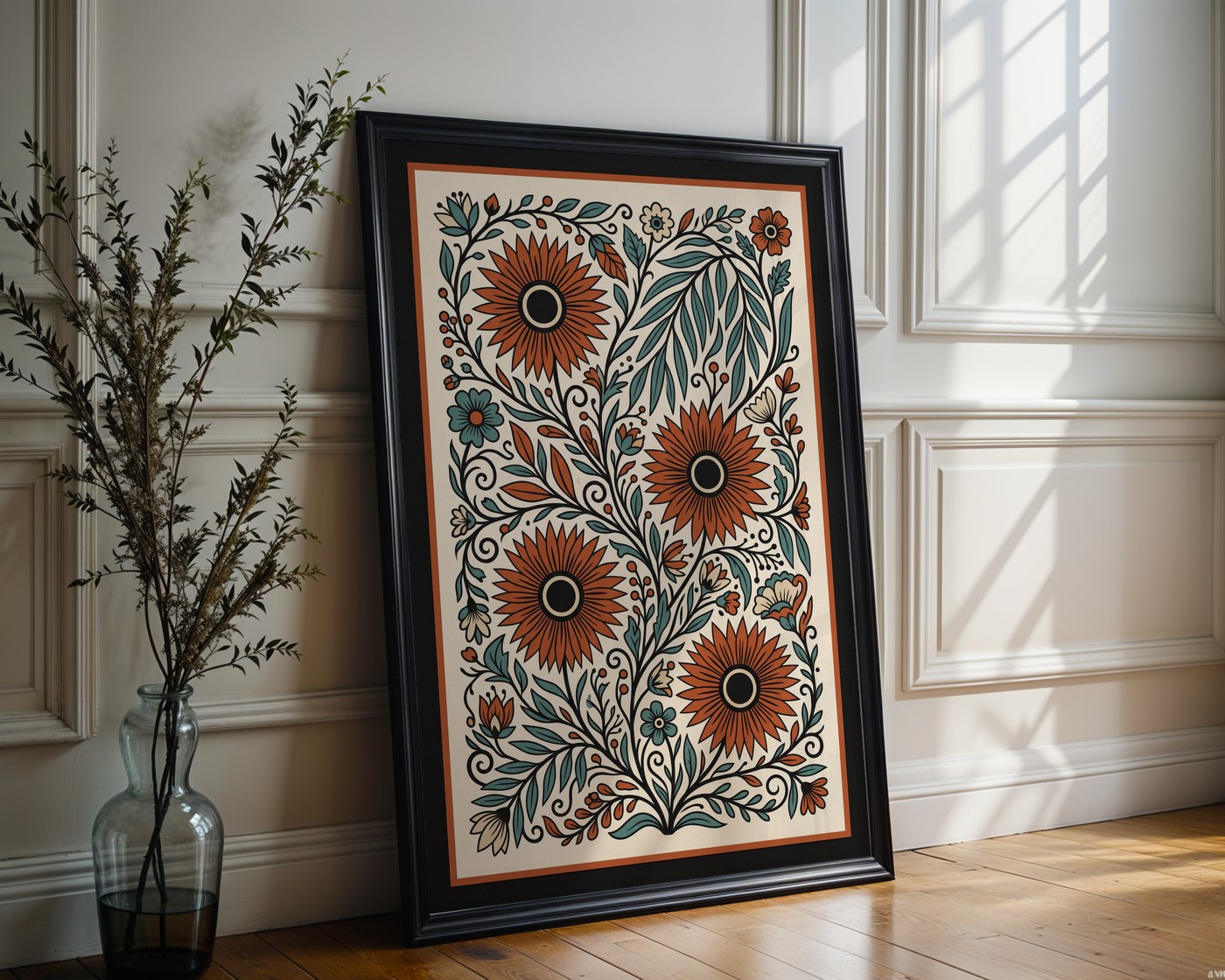 Wild Meadow Poster – Folk Art Botanical Paper Cut Print — frame-286