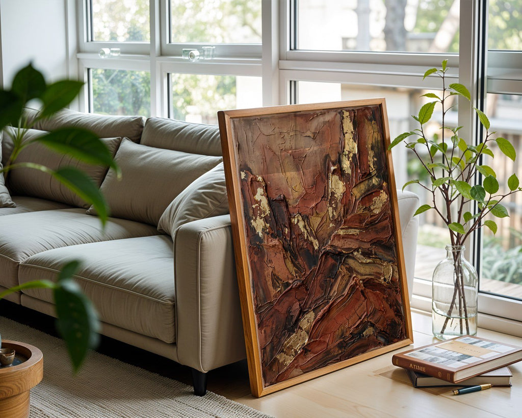 Terracotta Abstract Landscape Poster – Impasto Expressionist Print — frame-426