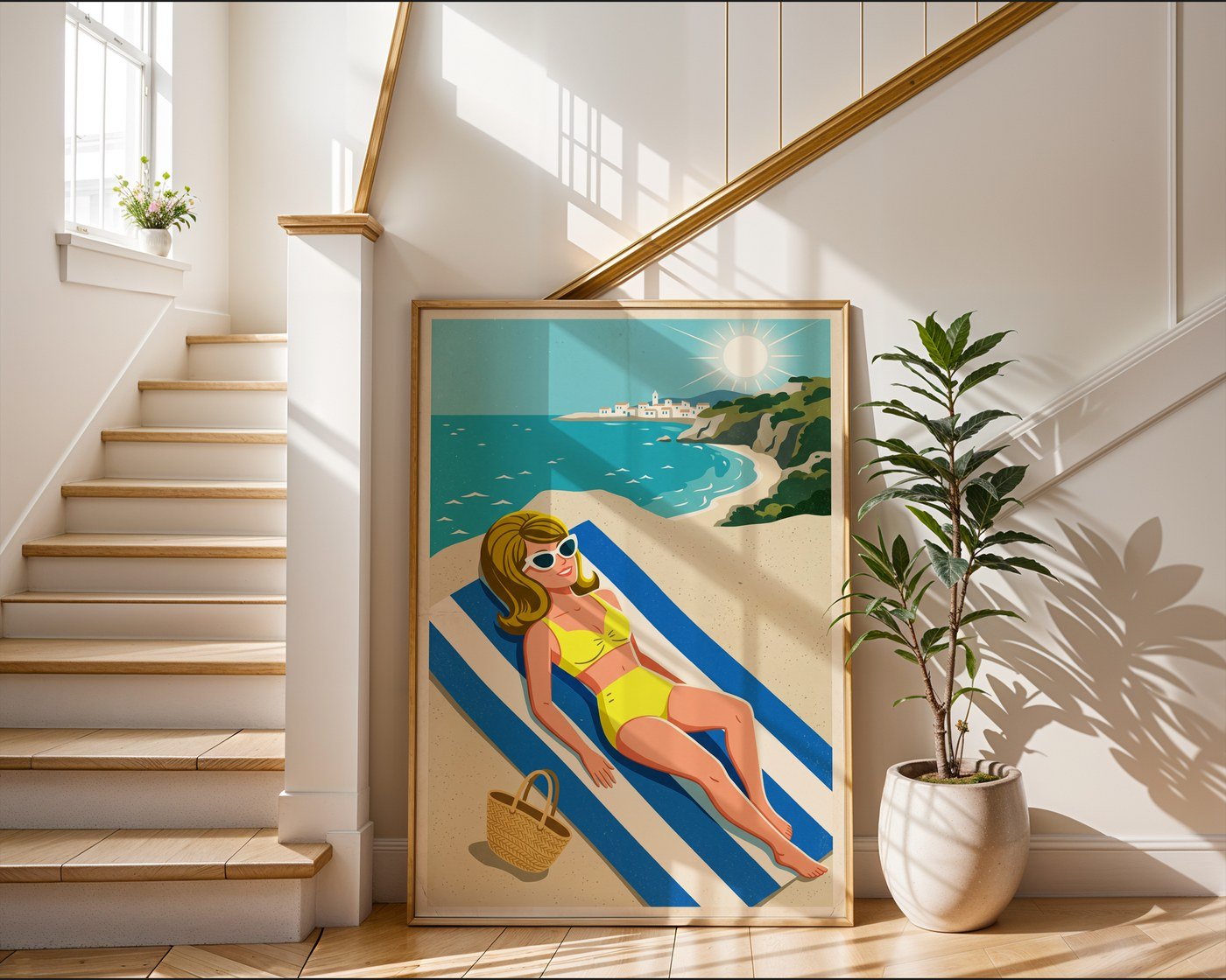 Retro Sunbather Poster – 1960s Riviera Wall Art Print — frame-267
