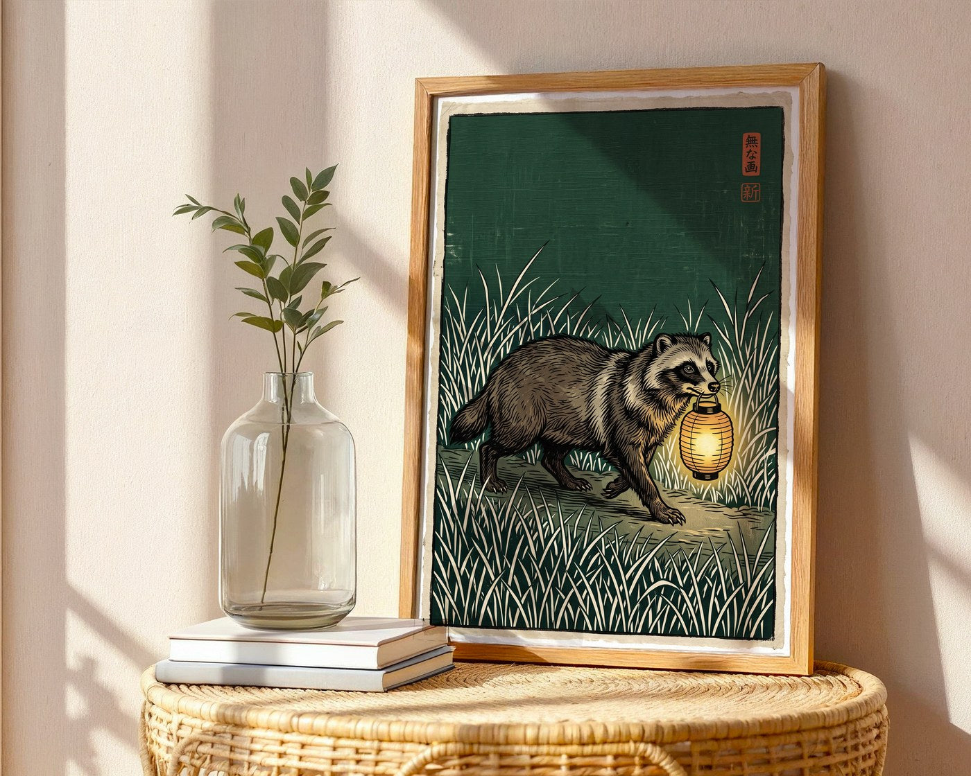 Badger with Lantern Poster – Woodblock Style Wall Art Print — frame-486