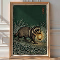 Badger with Lantern Poster – Woodblock Style Wall Art Print — room-portrait