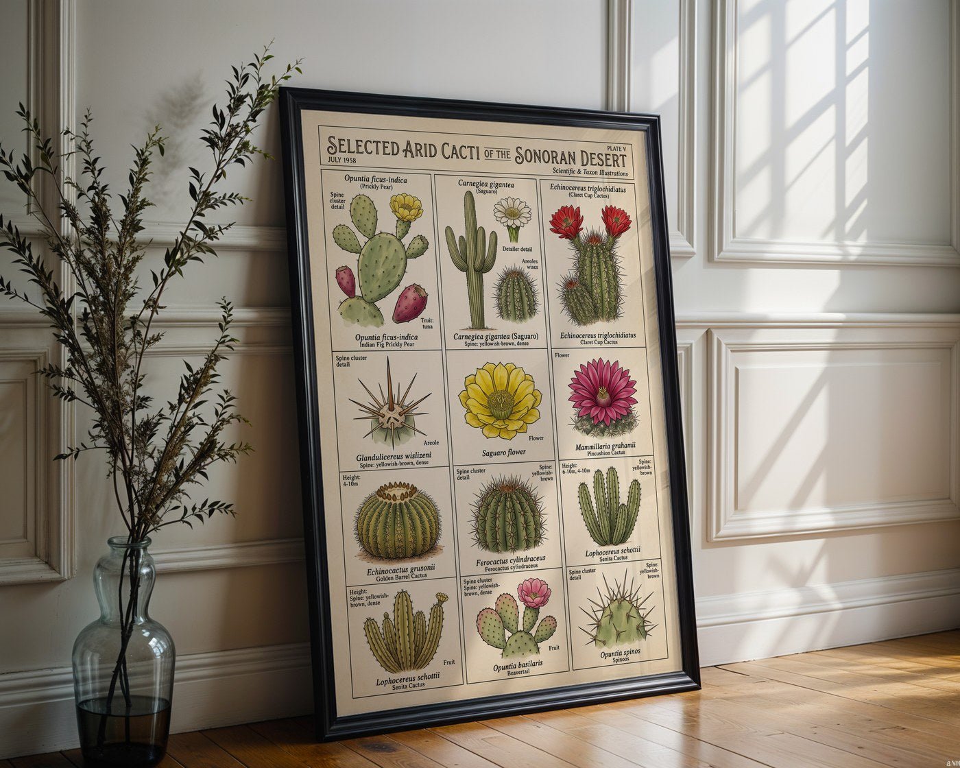 Desert Cacti Taxonomy Poster – Succulent Botanical Wall Art Print — frame-286
