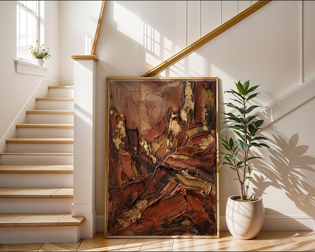 Terracotta Abstract Landscape Poster – Impasto Expressionist Print — frame-267