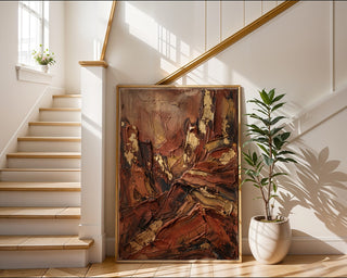 Terracotta Abstract Landscape Poster – Impasto Expressionist Print — frame-267