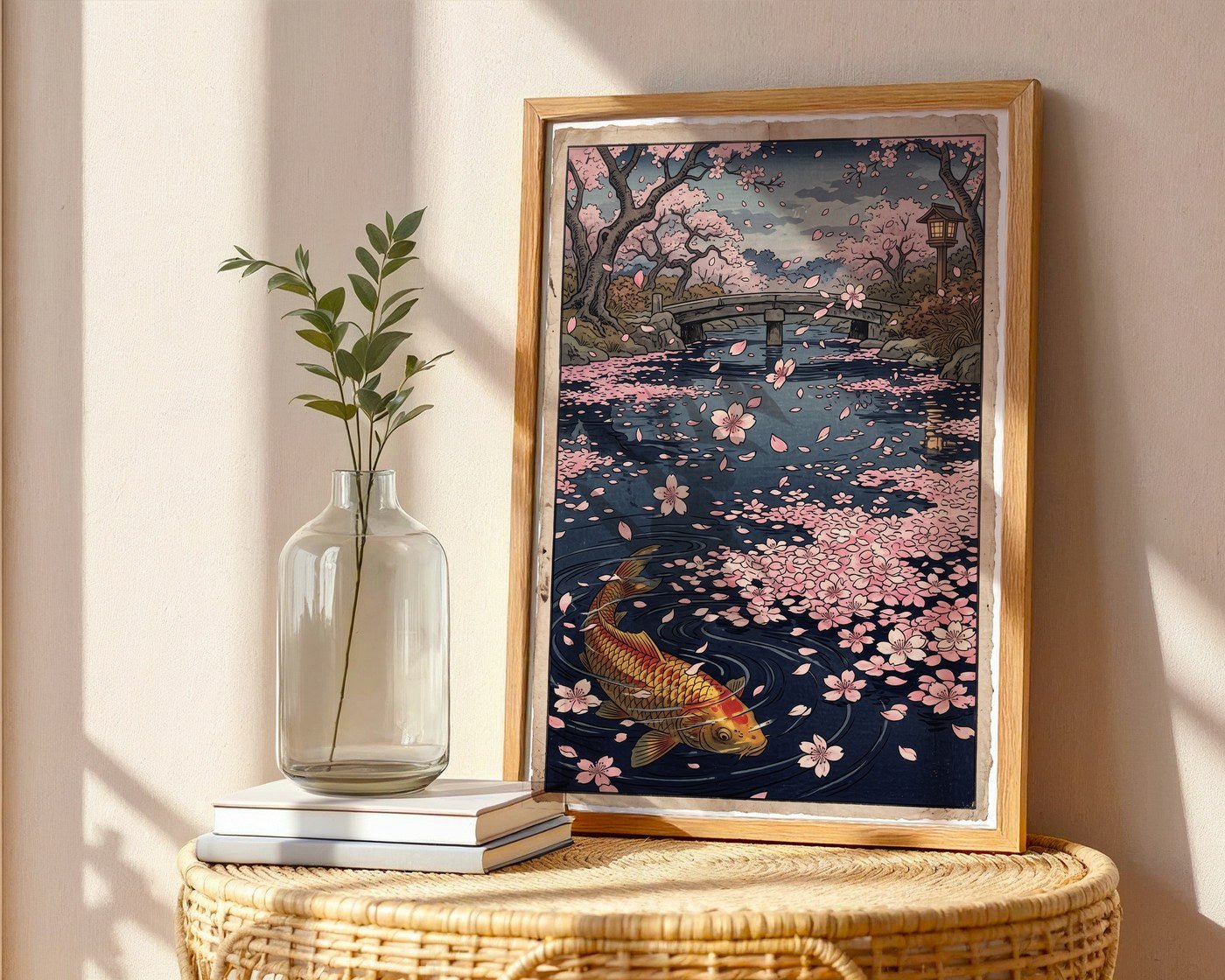Falling Cherry Petals Poster – Vintage Japanese Woodcut Art — frame-486