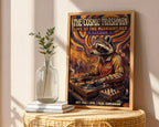 Cosmic Vinyl Raccoon Poster – 70s Funk Wall Art Print — frame-486